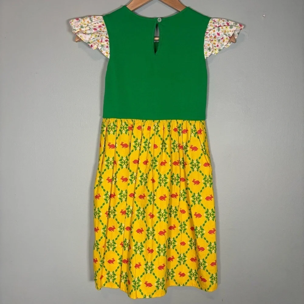 Livy James Flutter Sleeve Sun Dress-Green and Yellow-Girls Size 10